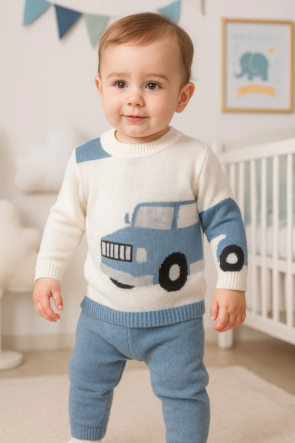 Knitted Baby Boy 2-Piece Set with Pattern - 1011 - Has Bereket - by Peralane