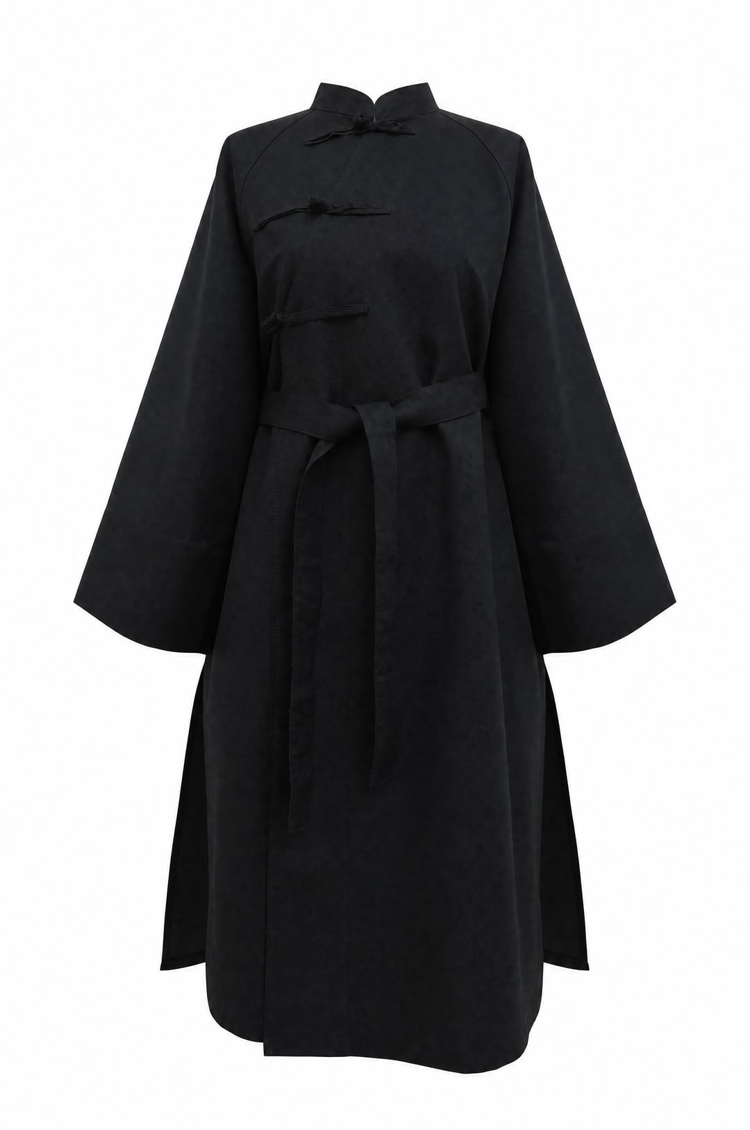Black Frog-Button Tie Belt Slit Trench Coat - Podyumplus - by Peralane - photo 5