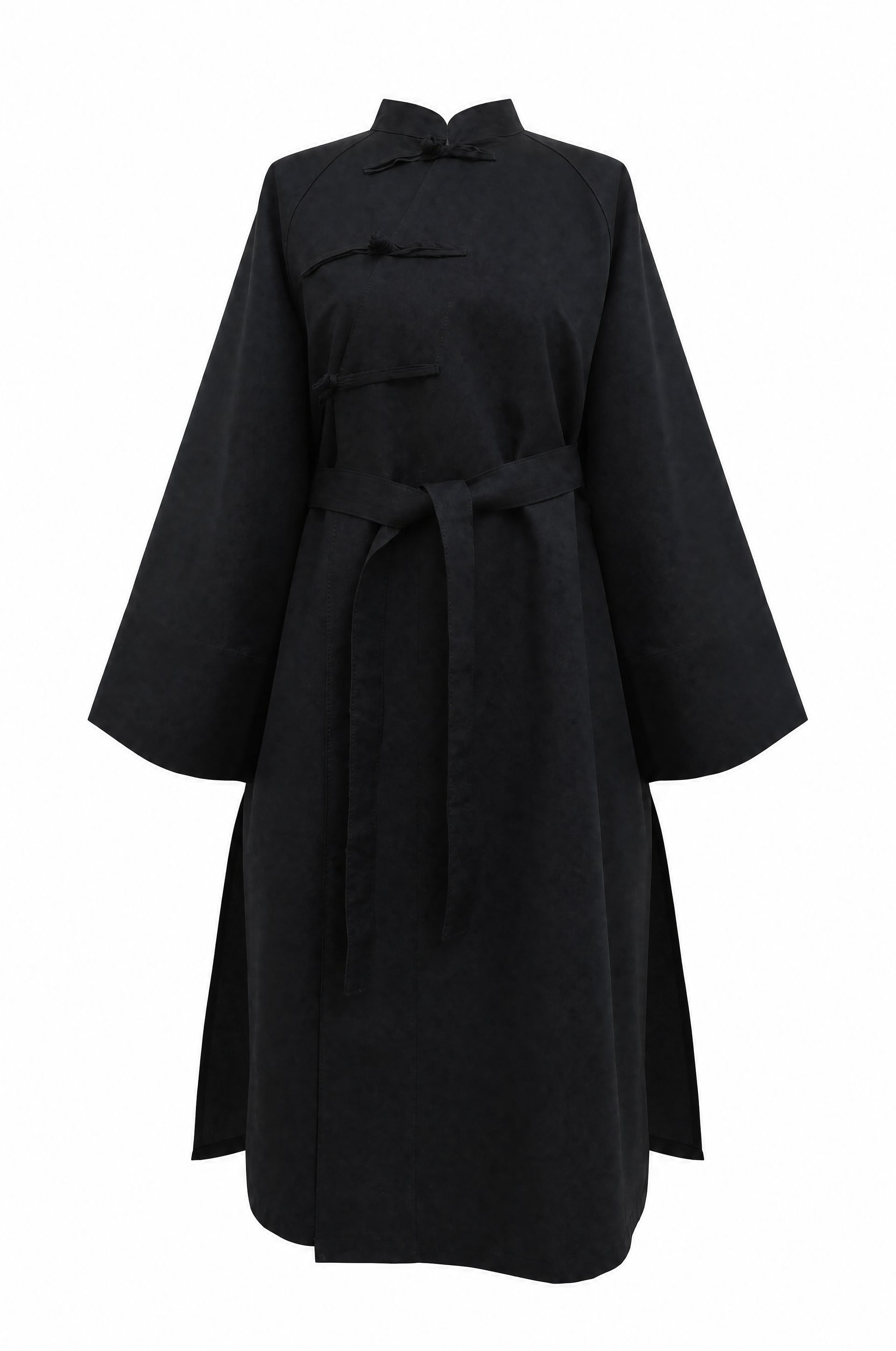 Black Frog-Button Tie Belt Slit Trench Coat - Podyumplus - by Peralane - photo 5