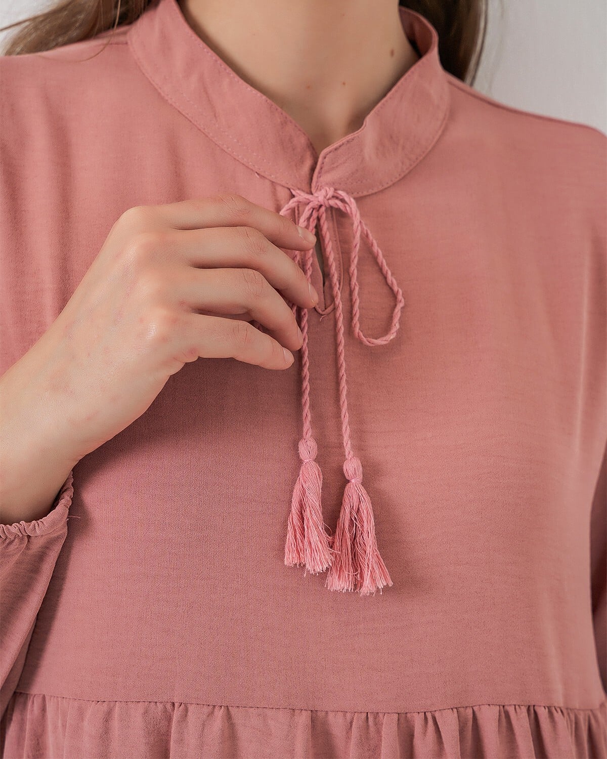 Tie Neck Tiered Maxi Dress with Balloon Sleeves - Dusty Rose - Bigdart - by Peralane - photo 7