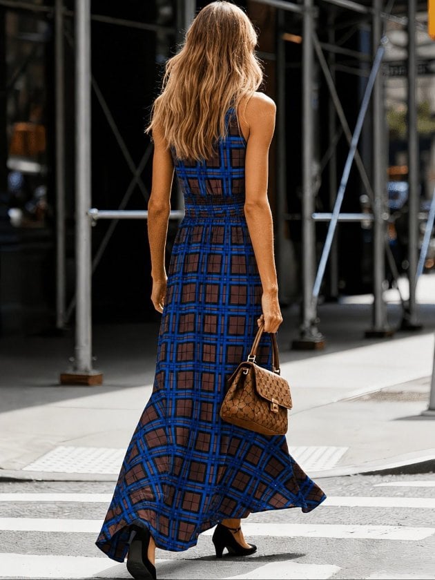 Women's Sleeveless Smocked Waist Plaid Dress - Janes - by Peralane - photo 3