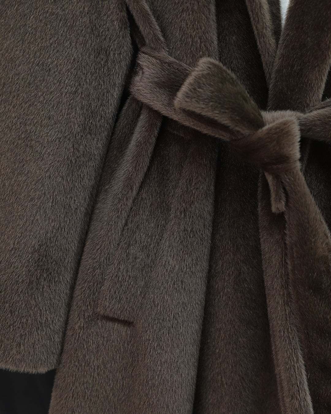 Belted Faux Fur Lined Coat with Pockets - Dark Brown - Podyumplus - by Peralane - photo 3