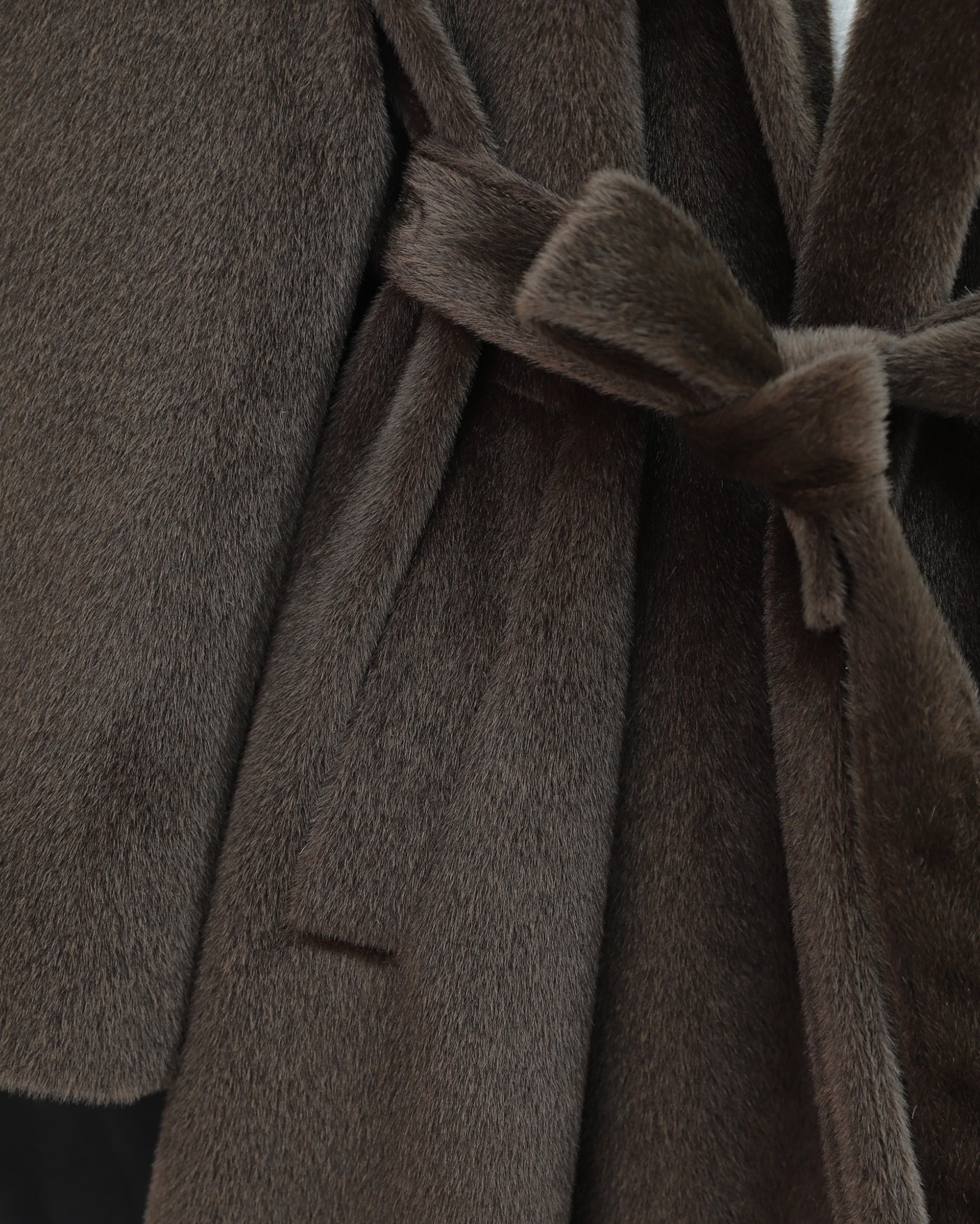 Belted Faux Fur Lined Coat with Pockets - Dark Brown - Podyumplus - by Peralane - photo 3