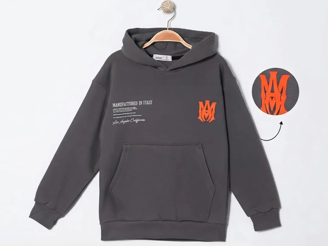 Crew Neck Kangaroo Pocket Hooded Sweatshirt for Teens - Dark Grey - Ruhat Kids - by Peralane