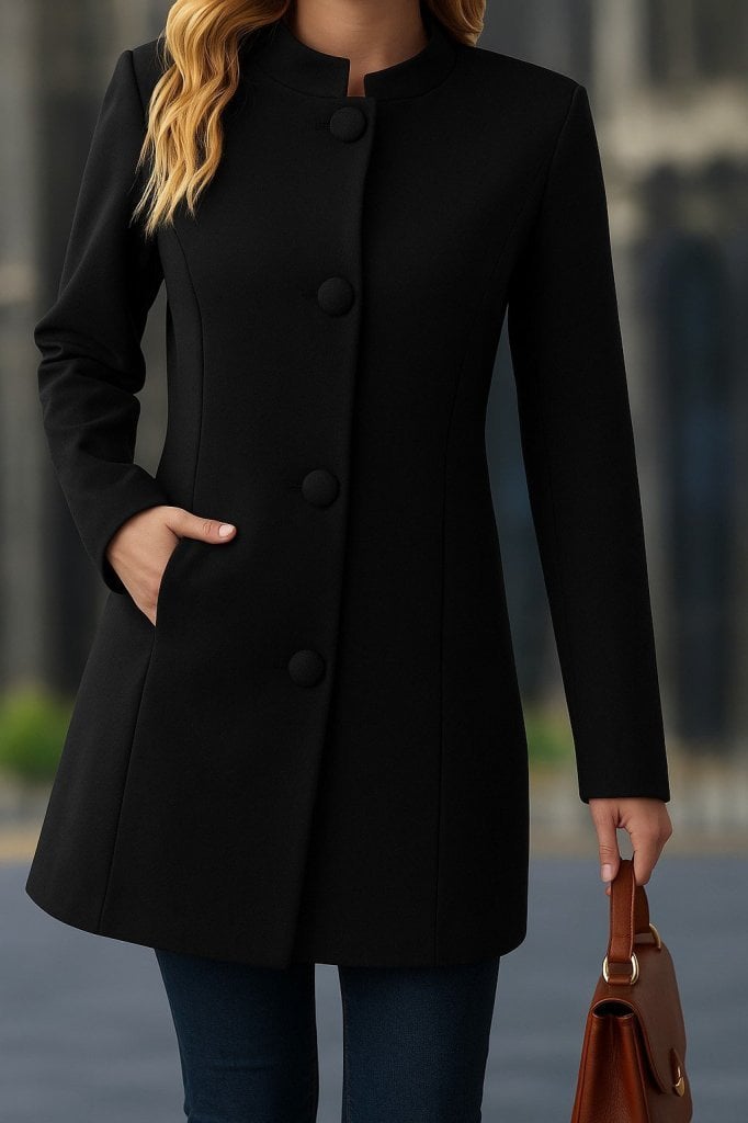 Women's Short Stand Collar Jacket with Front Buttons and Pockets - Janes - by Peralane - photo 2