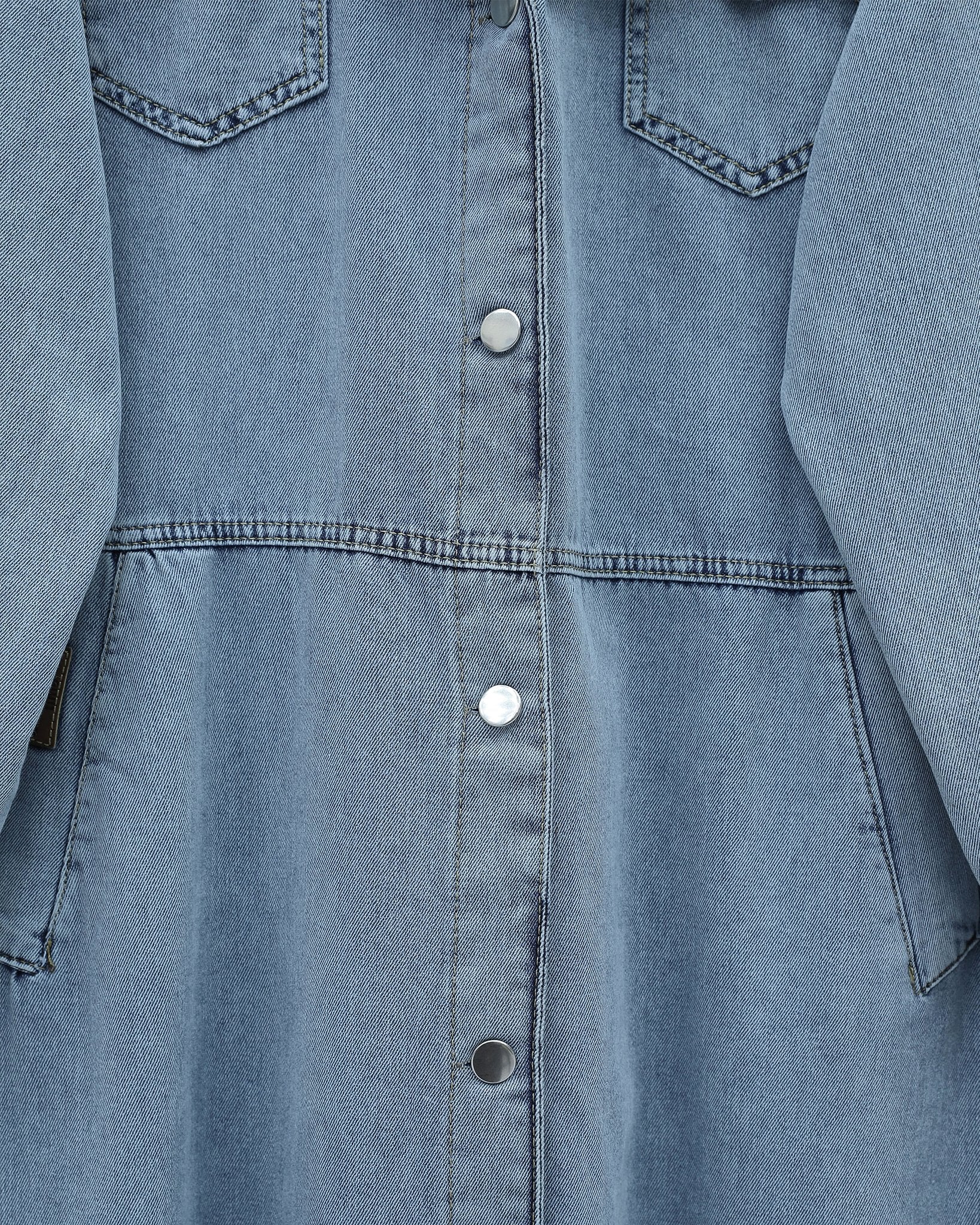 Long Denim Jacket with Full-Length Buttons and Ribbed Cuffs – Light Blue - Podyumplus - by Peralane - photo 5