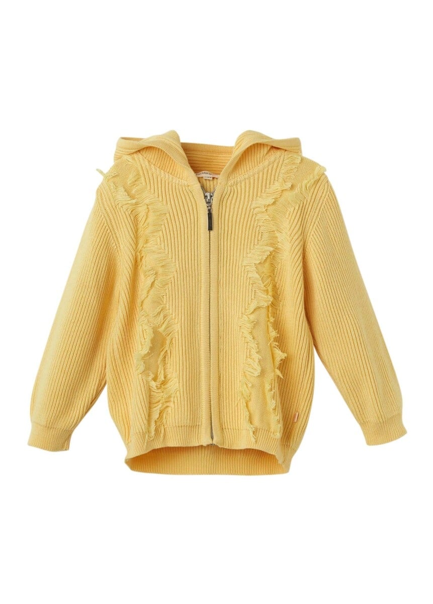 Kids Organic Cotton Hooded Cardigan with Fringe - Yellow, 6-36M - Uludag Triko - by Peralane