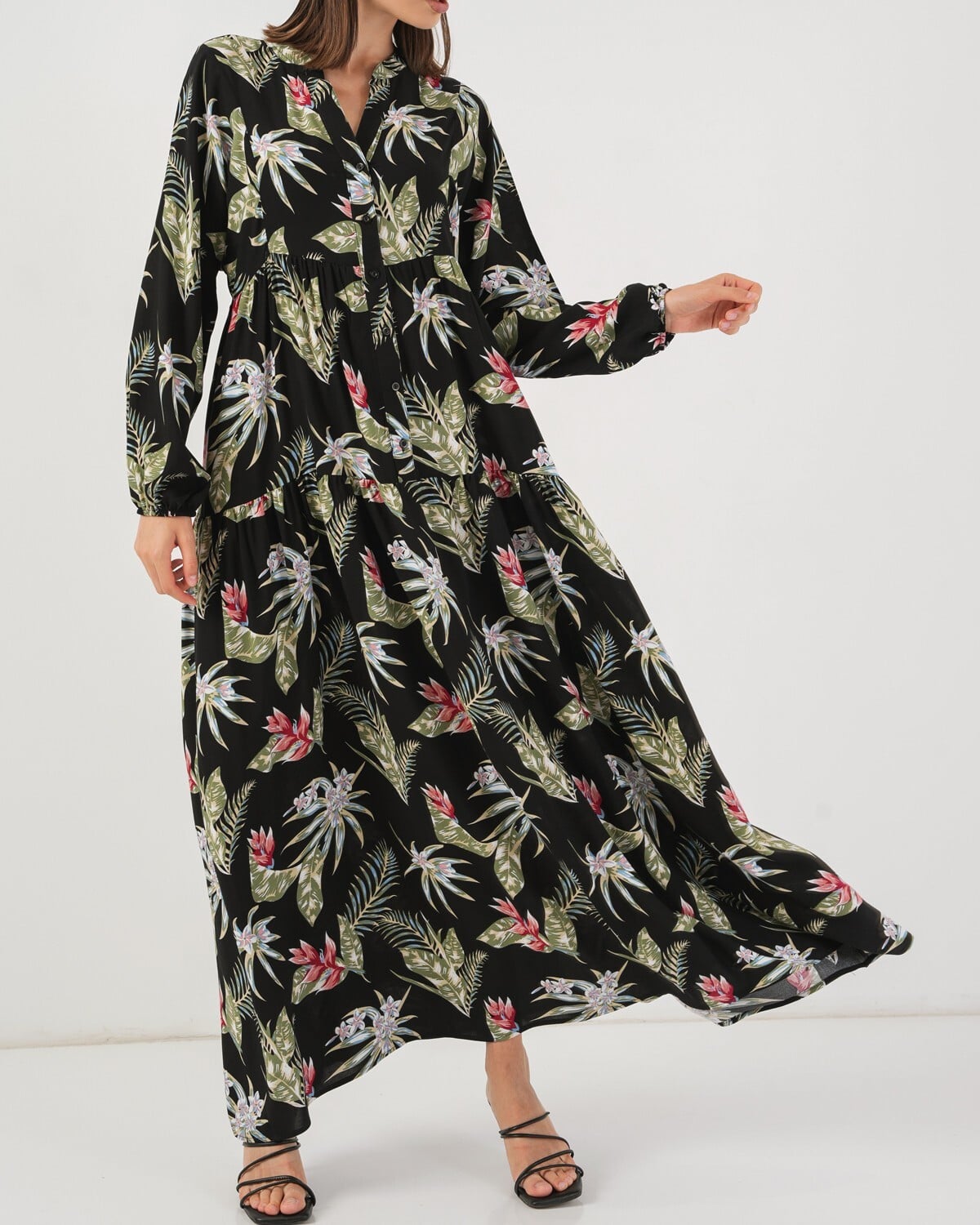 Women's Authentic Print Long Modest Dress 2585 - Black - Bigdart - by Peralane - photo 7