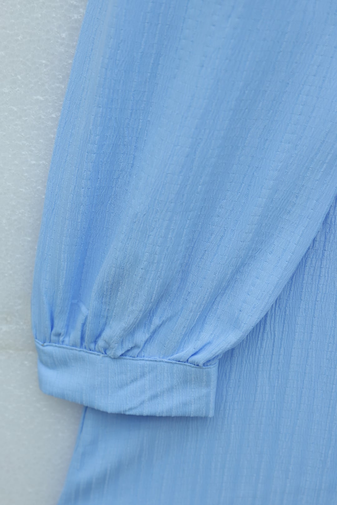 Top Button V-Neck Jacquard Crinkle Tunic - Baby Blue - Podyumplus - by Peralane - photo 8