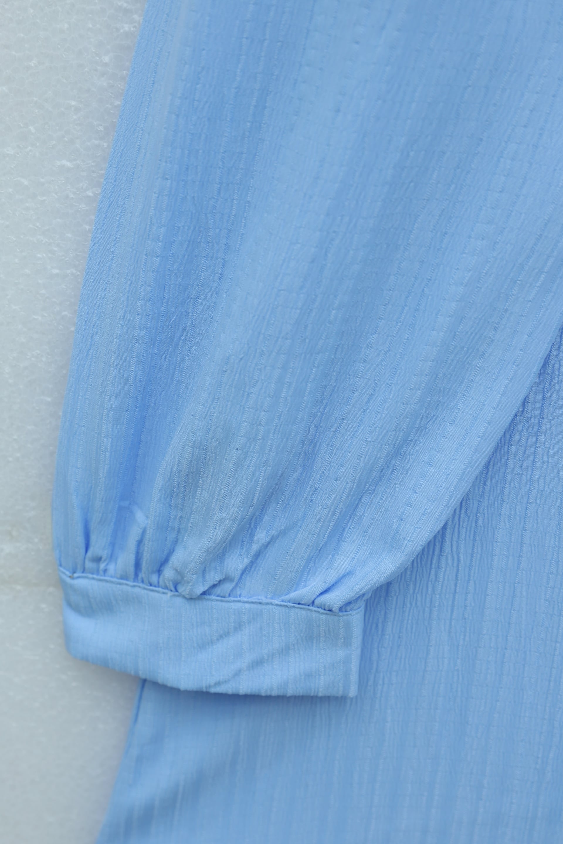 Top Button V-Neck Jacquard Crinkle Tunic - Baby Blue - Podyumplus - by Peralane - photo 8