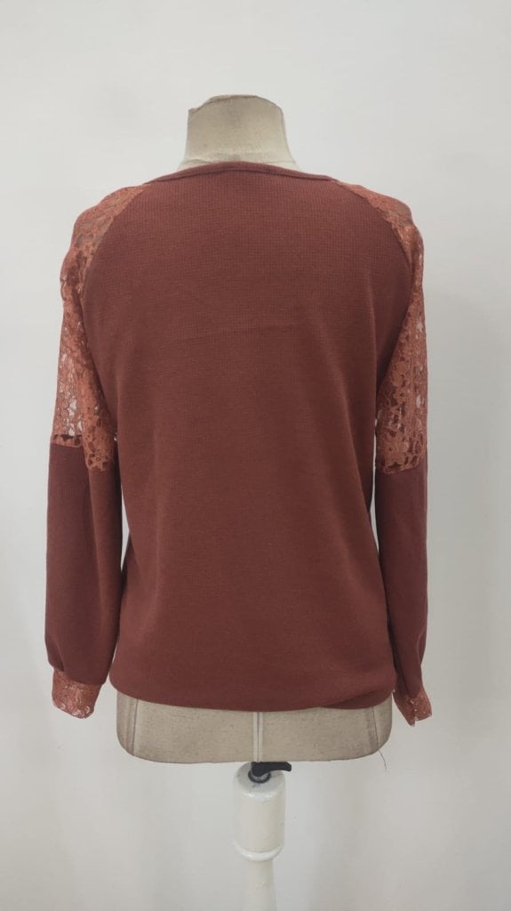 Women's Long Sleeve V-Neck Lace-Trimmed Waffle Blouse - Janes - by Peralane - photo 7