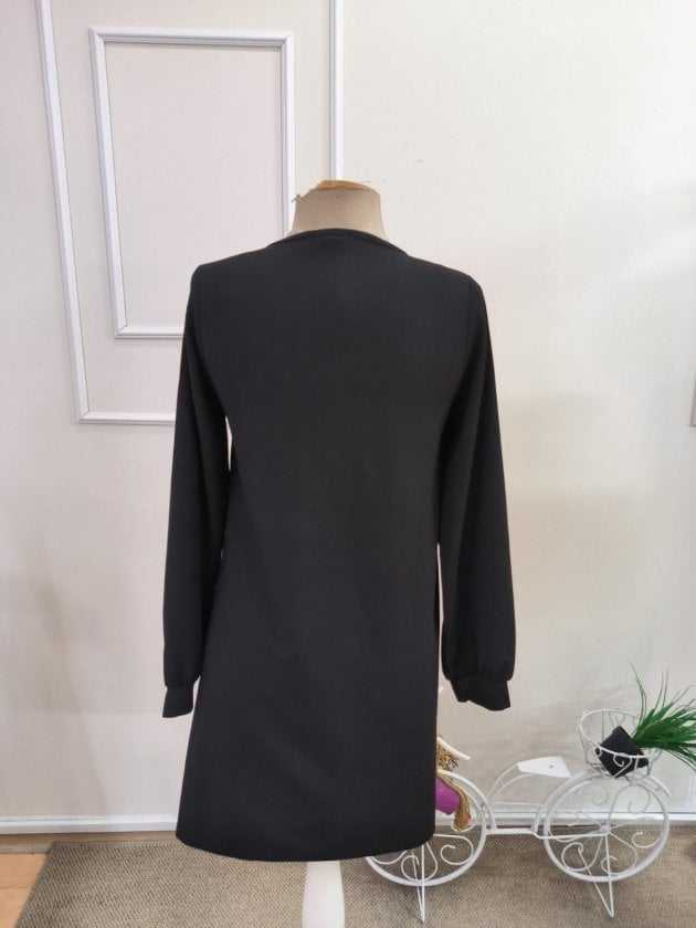 Women's Long-Sleeved Round Neck Lace Pleated Short Crepe Dress - Janes - by Peralane - photo 6
