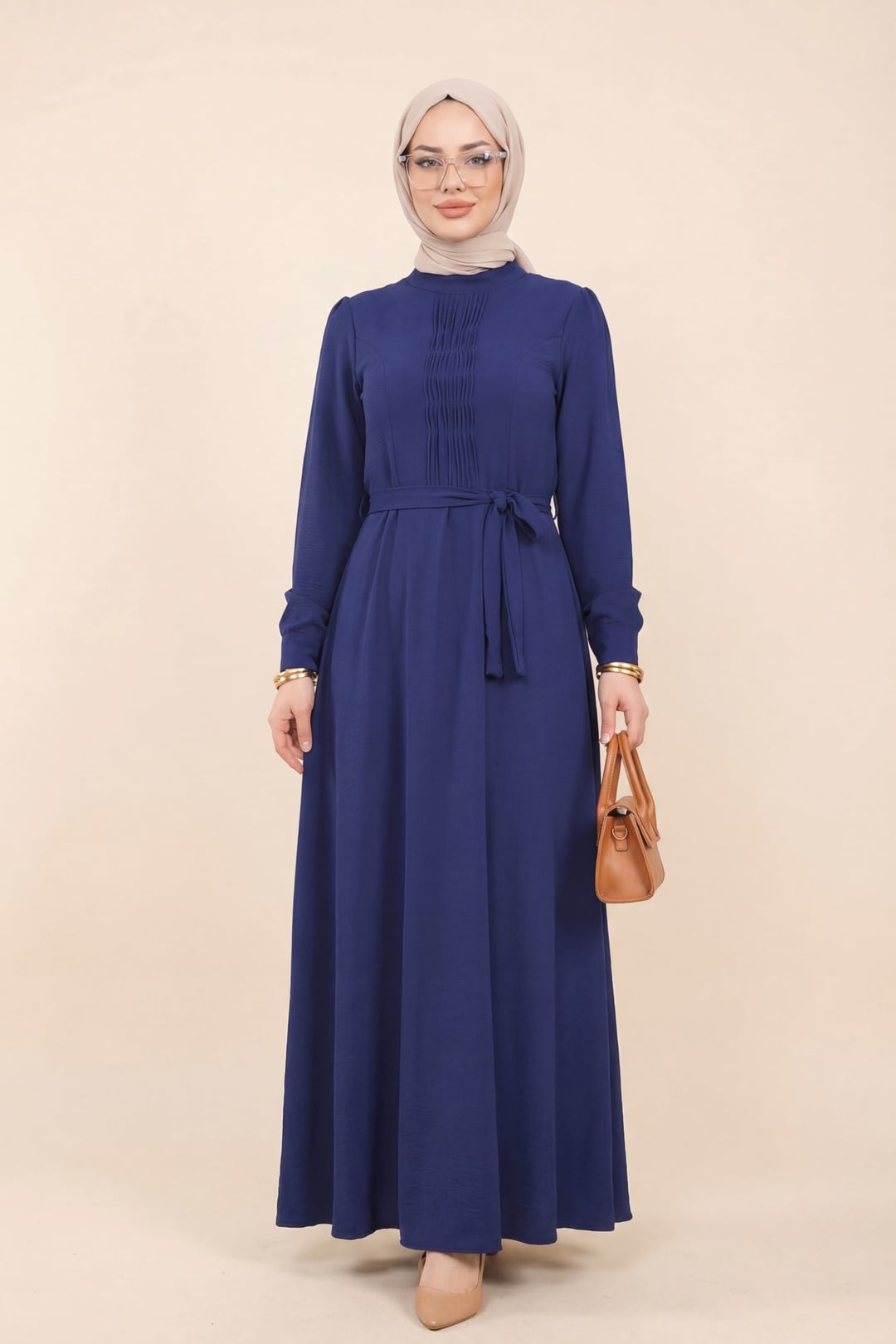 Pleated Detail Belted Ayrobin Dress - Navy - Podyumplus - by Peralane - photo 2