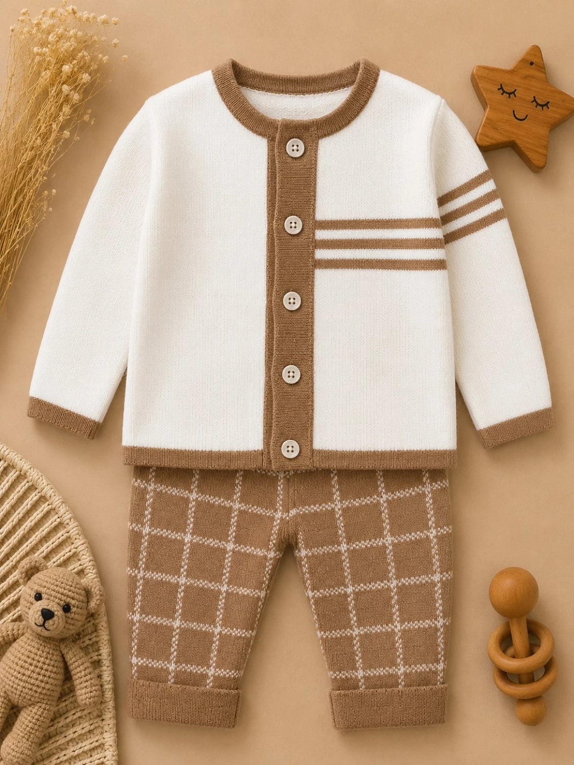 2-Piece Knitted Baby Set - Brown - Has Bereket - by Peralane