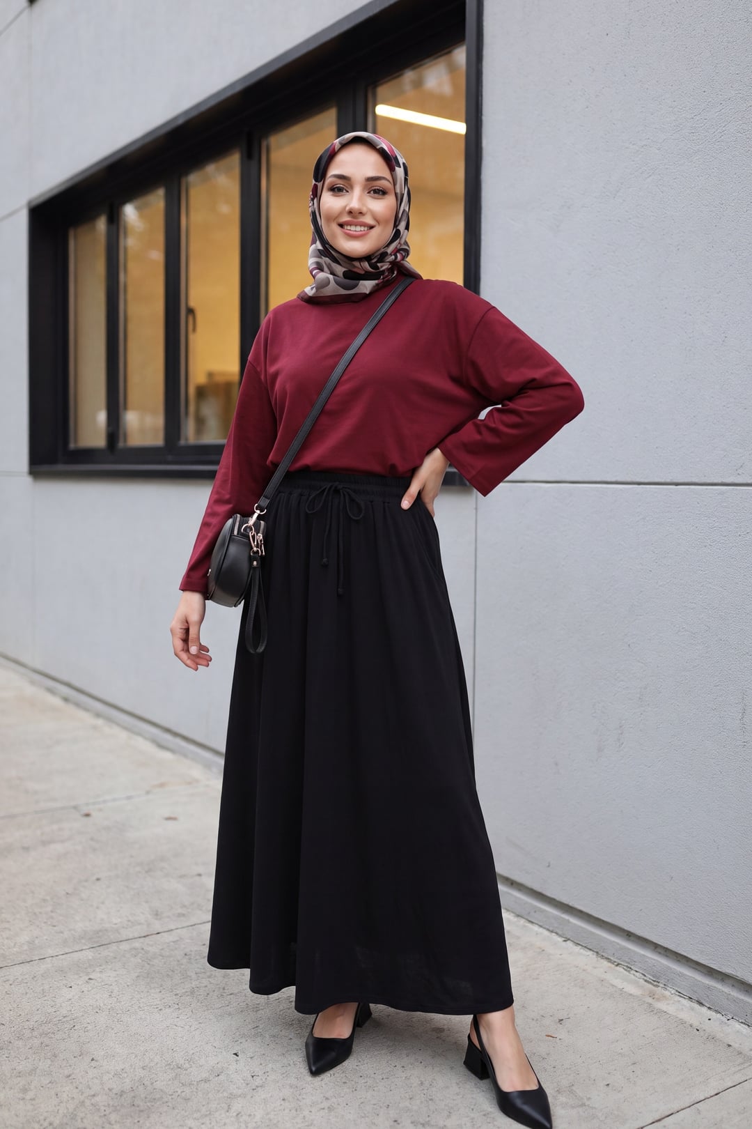 Round Neck Relaxed Knit Tunic - Dark Burgundy - Podyumplus - by Peralane - photo 3