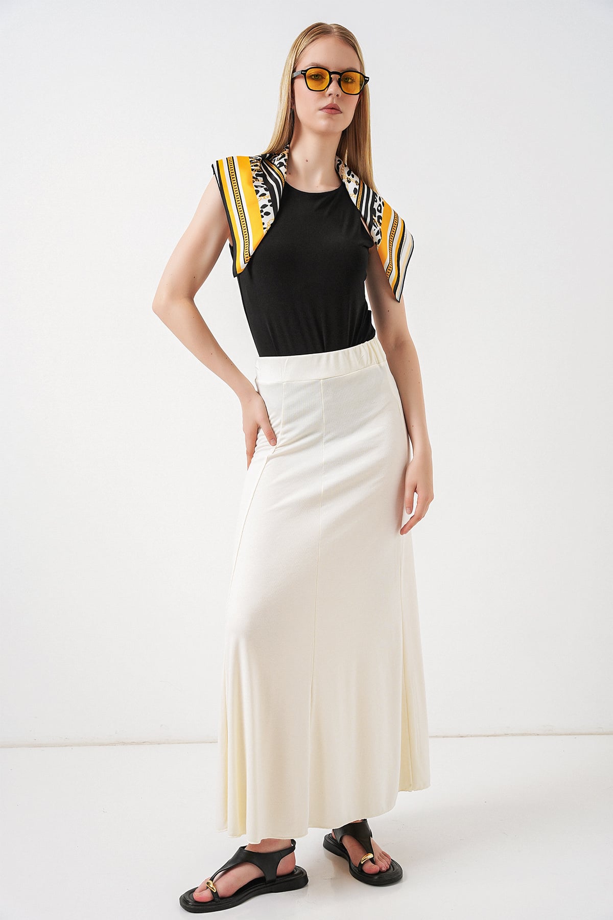 Women's Knitted Long Skirt 8073 - Ecru - Bigdart - by Peralane - photo 6