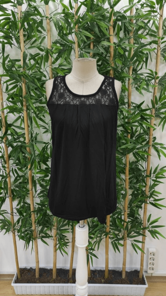 Women's Black Sleeveless Round Neck Lace Detail Viscose Blouse - Janes - by Peralane - photo 6