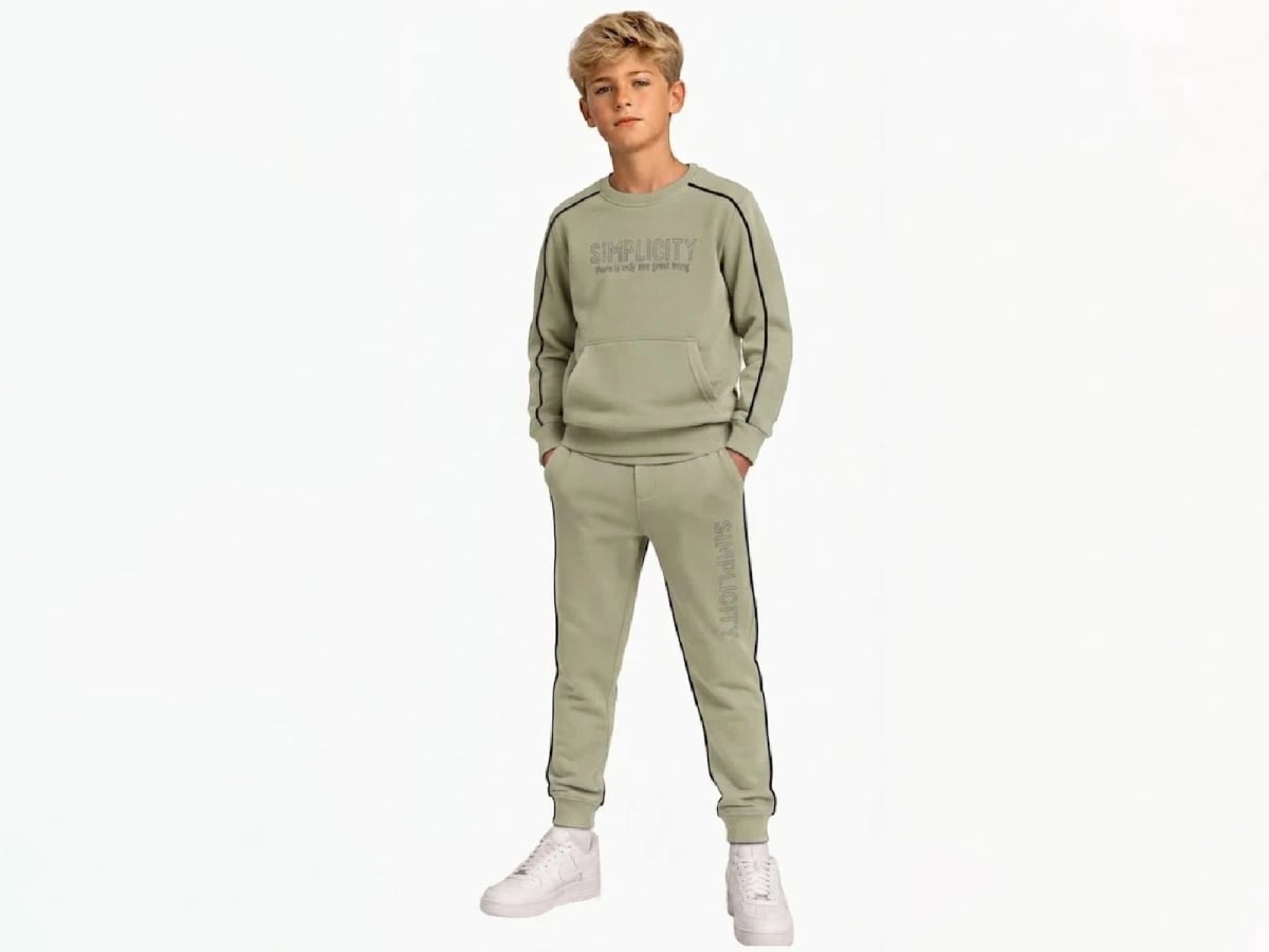 Boys' 3-Thread Brushed Cotton Jersey Tracksuit Set with City Print - Sage Green - Koska - by Peralane