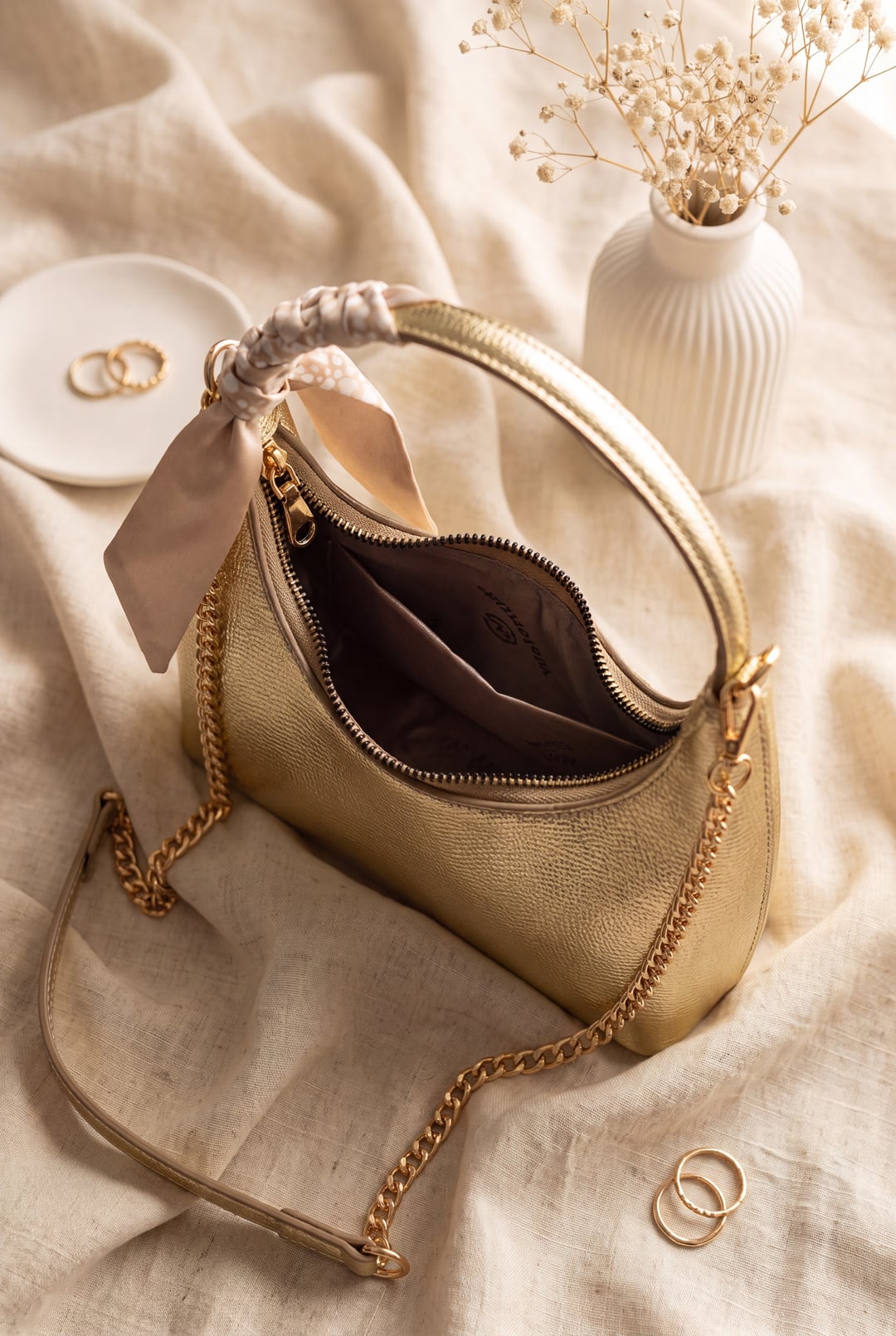 Gold-Toned Scarf Detail Chain Strap Handbag - Podyumplus - by Peralane - photo 2