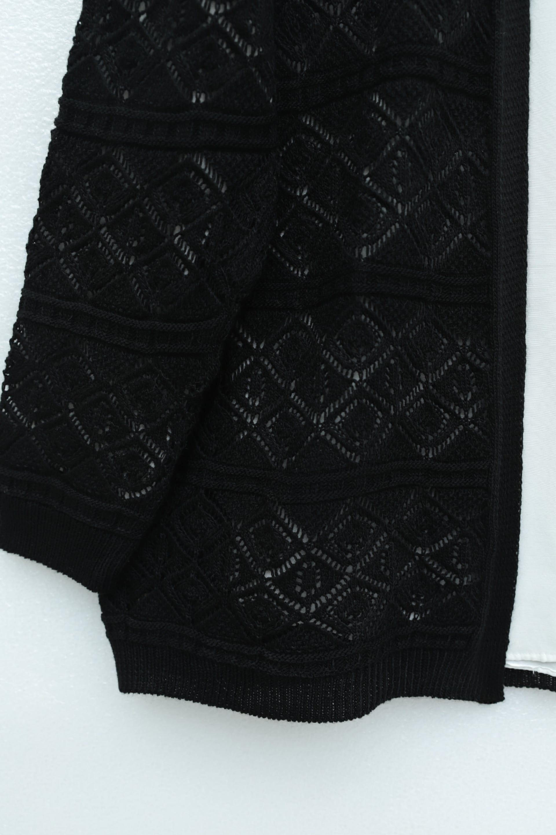 Black Square Pattern Open-Knit Cardigan - Podyumplus - by Peralane - photo 5