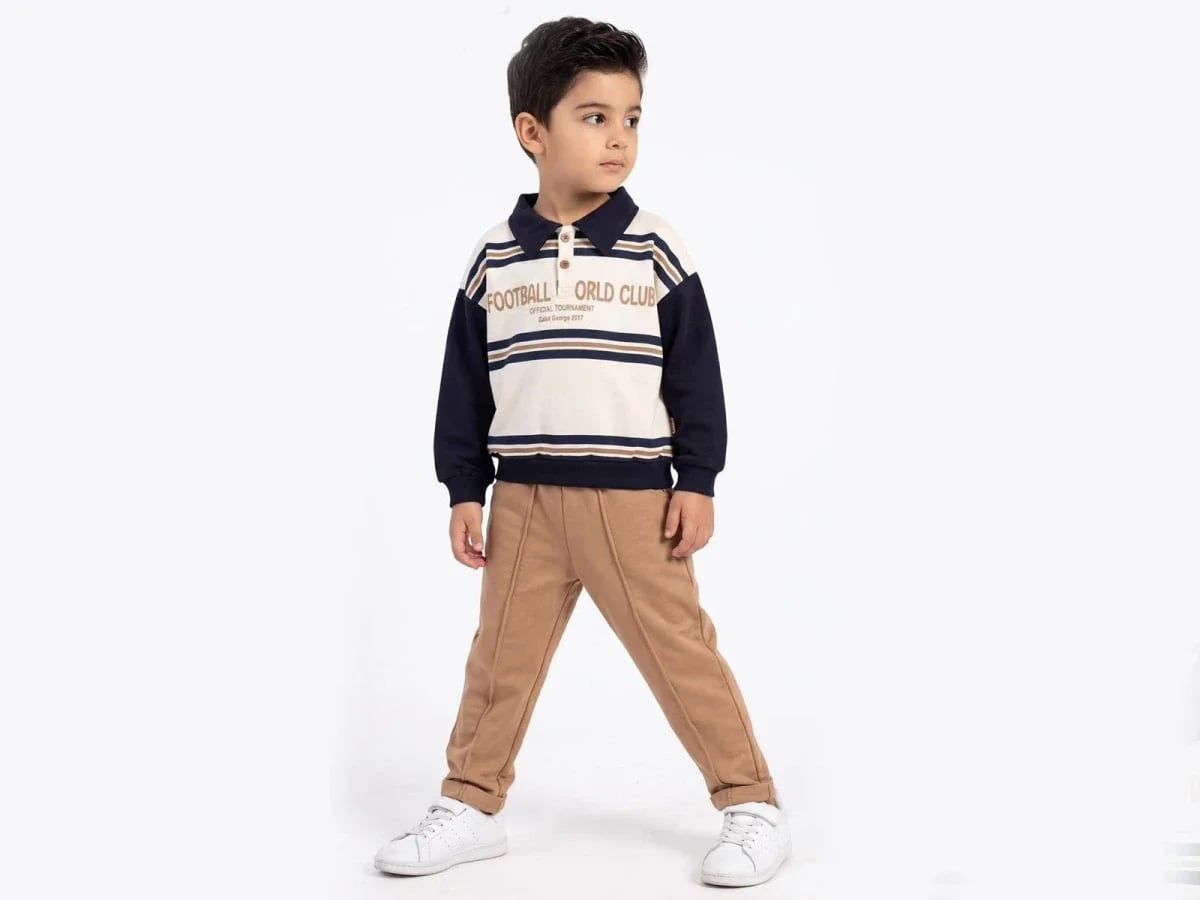 Football Print Boys' Sweatshirt and Trousers Set - Navy - Vovido - by Peralane