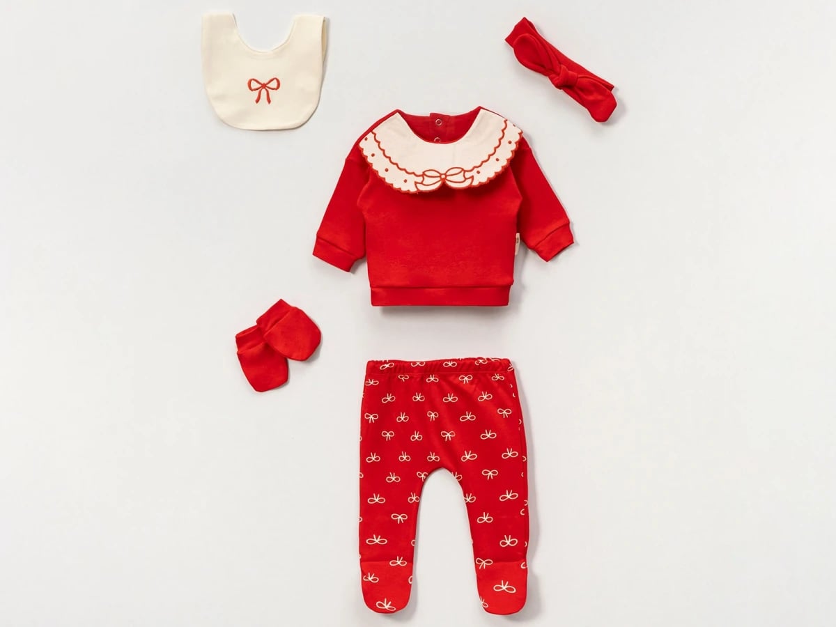 Newborn Baby Girl Hospital Exit Set - Red - Vovido - by Peralane