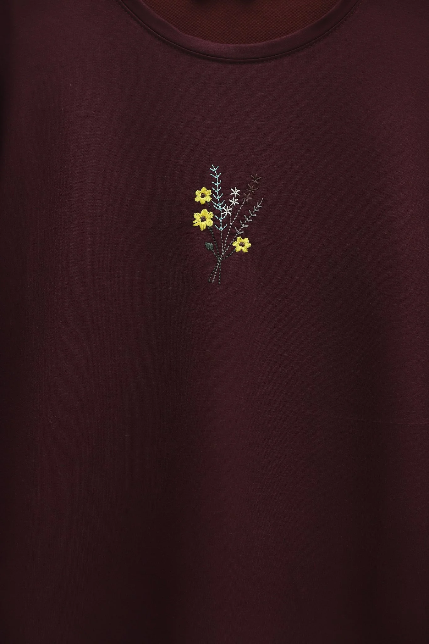Burgundy Crew Neck Sweatshirt with Floral Embroidery - Podyumplus - by Peralane - photo 5