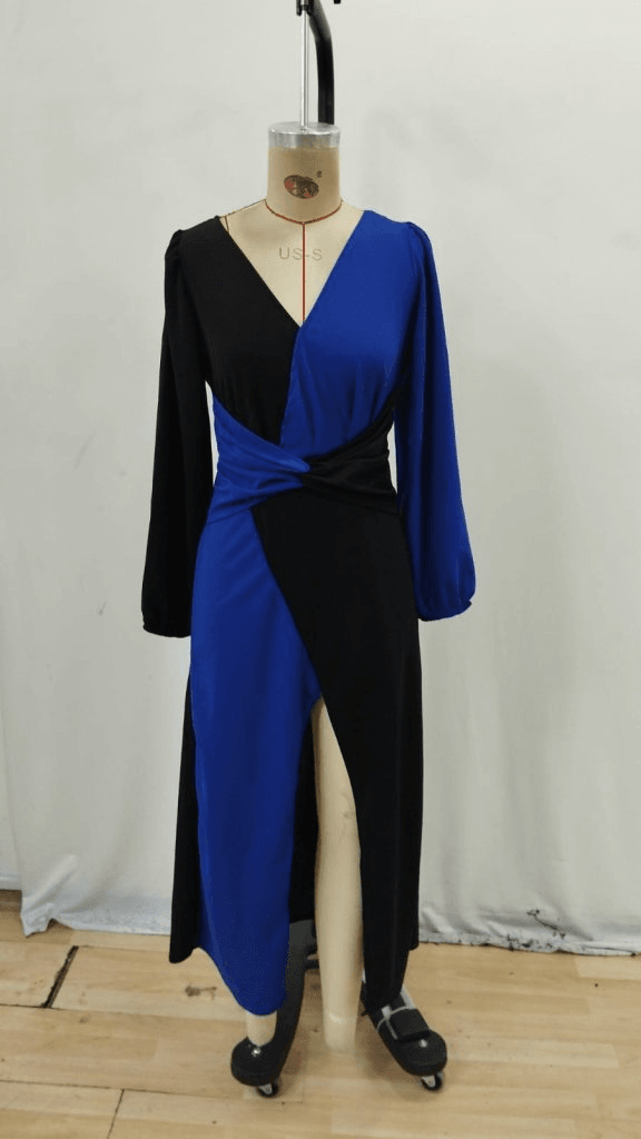 Women's Long Sleeve Wrap Neck Color-Block Midi Crepe Dress - Janes - by Peralane - photo 5
