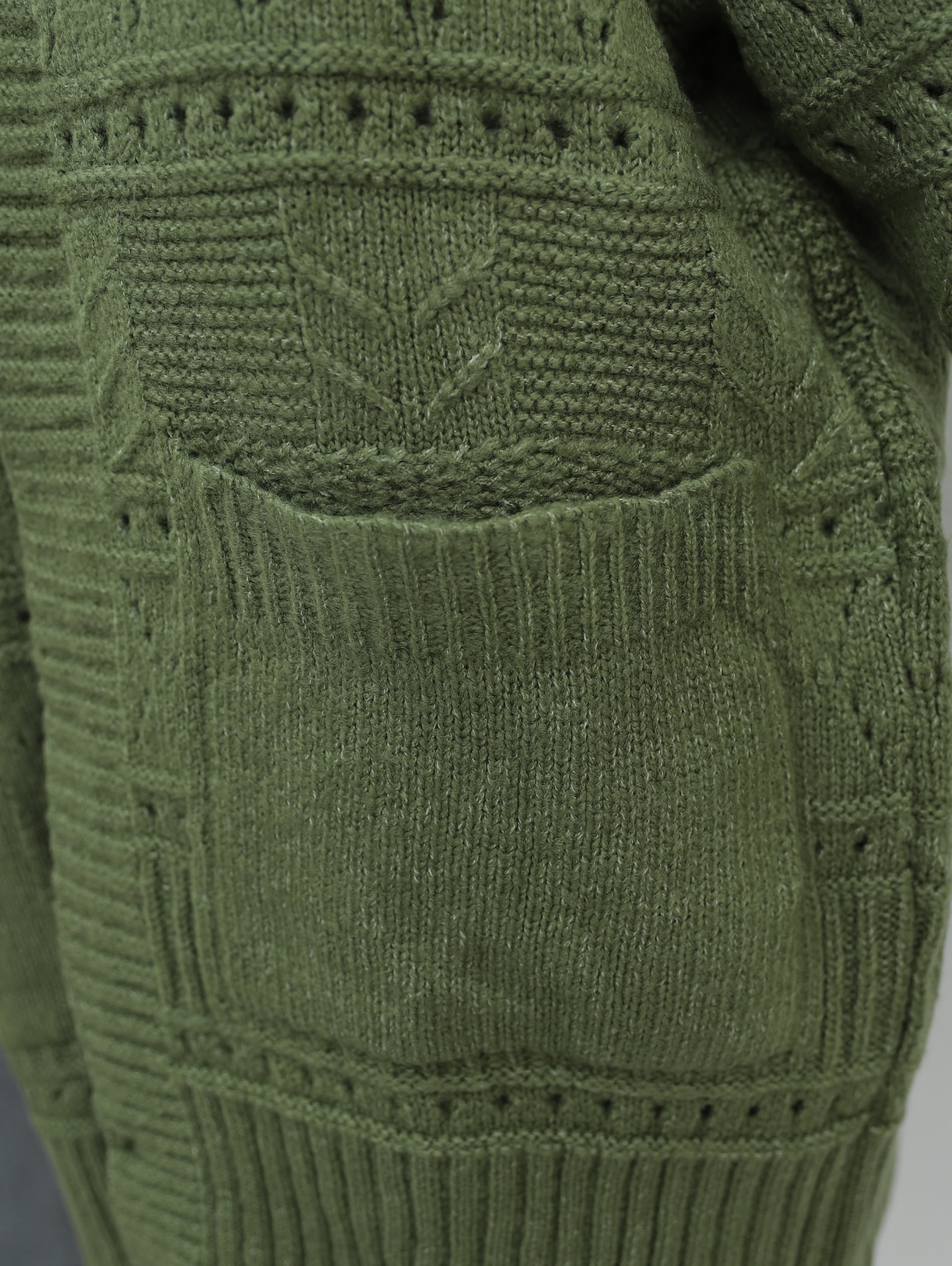 Double Pocket Open Front Textured Cardigan in Olive Green - Podyumplus - by Peralane - photo 7