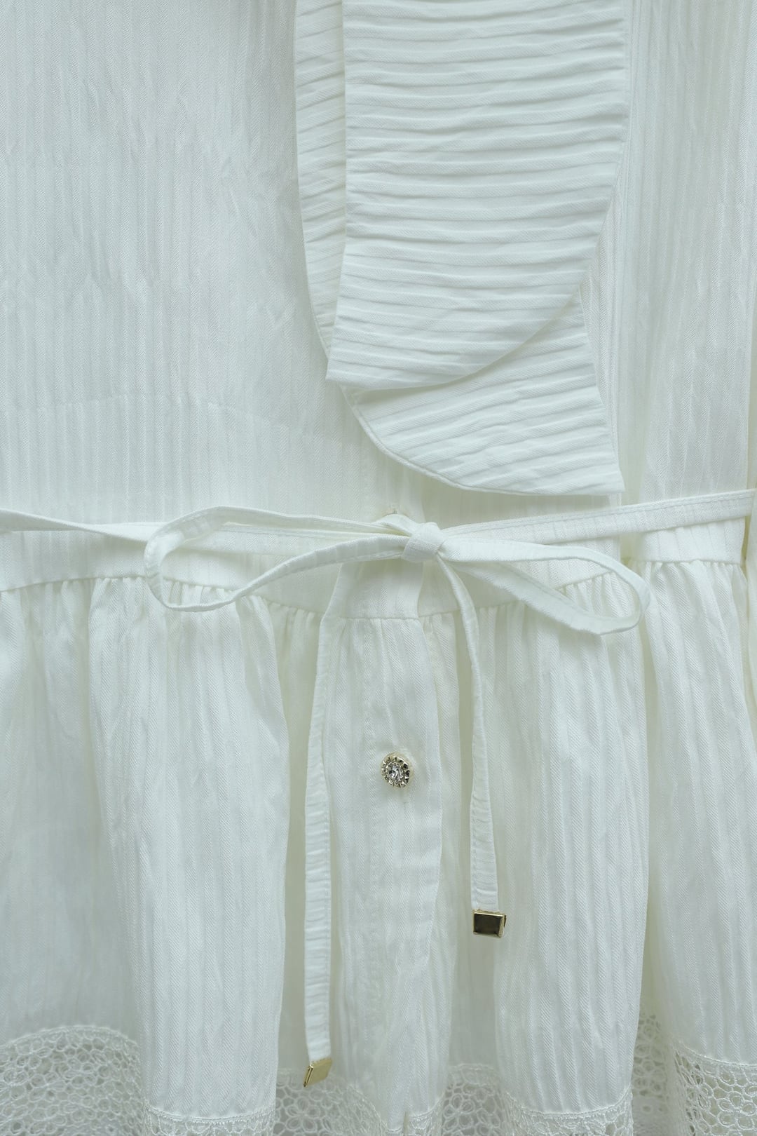 Tie Waist and Bow Neck Crepe Two-Piece Set with Lace Trim Skirt - Ecru - Podyumplus - by Peralane - photo 8