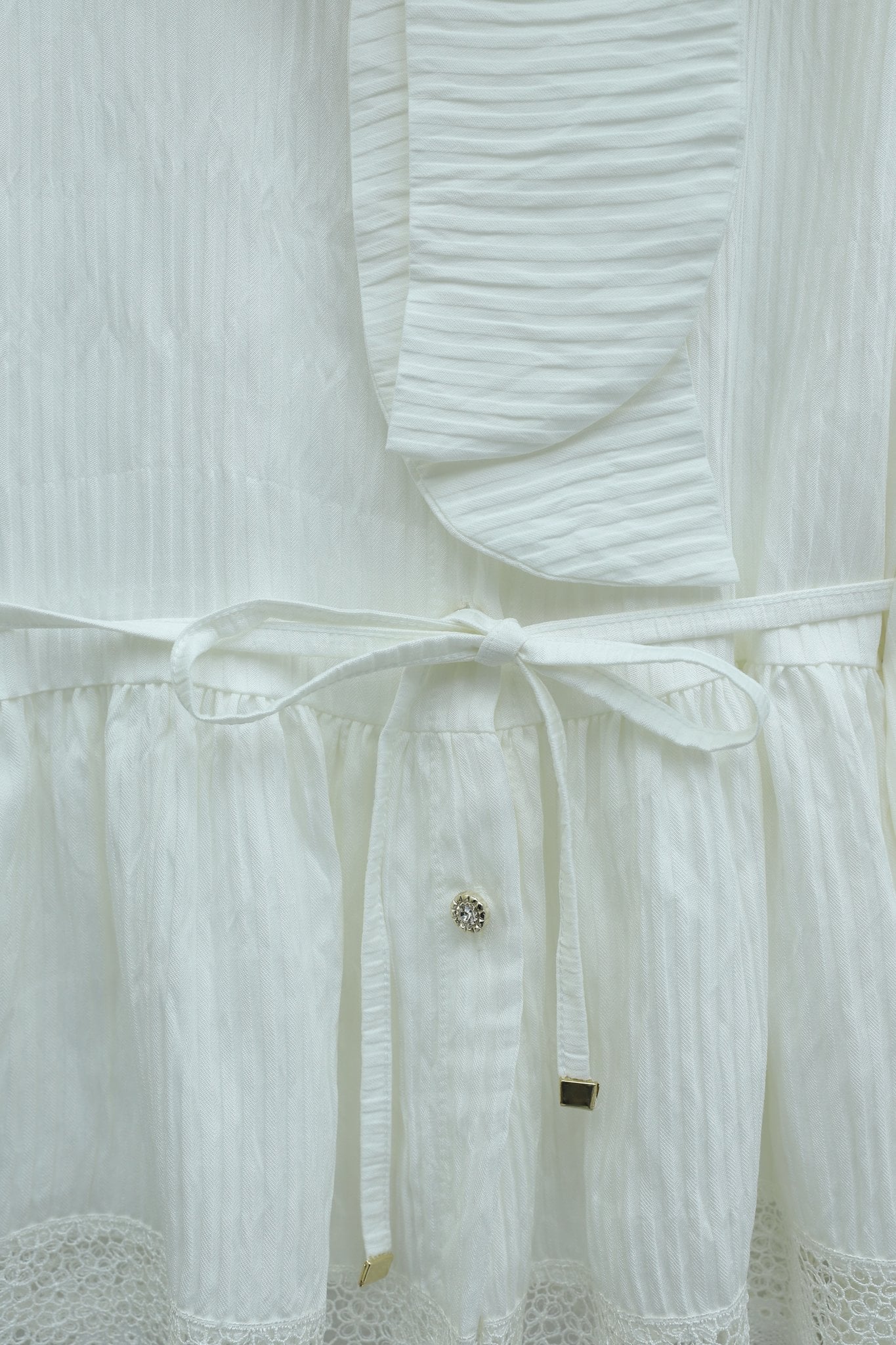 Tie Waist and Bow Neck Crepe Two-Piece Set with Lace Trim Skirt - Ecru - Podyumplus - by Peralane - photo 8
