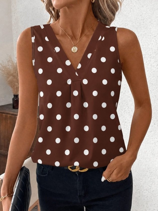 Women's Sleeveless V-Neck Polka Dot Blouse - Janes - by Peralane - photo 4