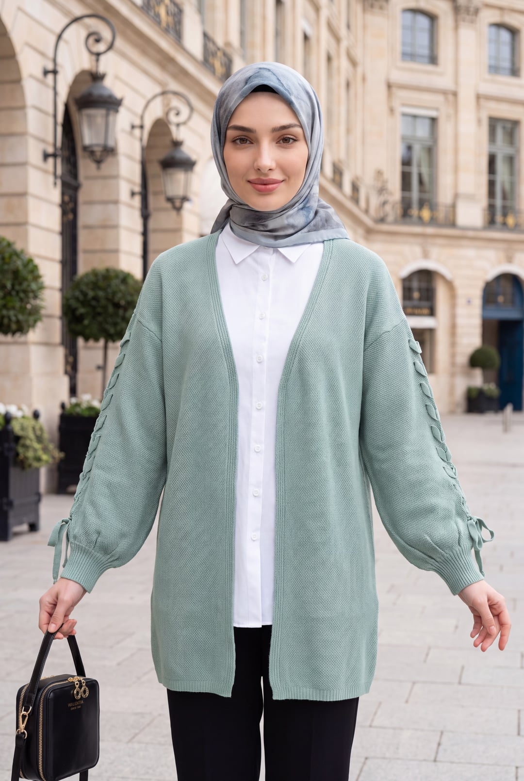 Slouchy Cable Knit Cardigan in Sea Green - Podyumplus - by Peralane - photo 3