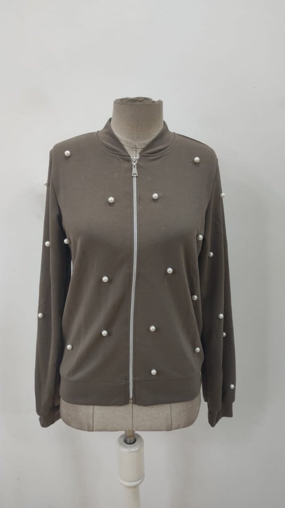 Women's Long Sleeve Zip-Up Pearl Embellished Short Bomber Jacket - Janes - by Peralane - photo 5