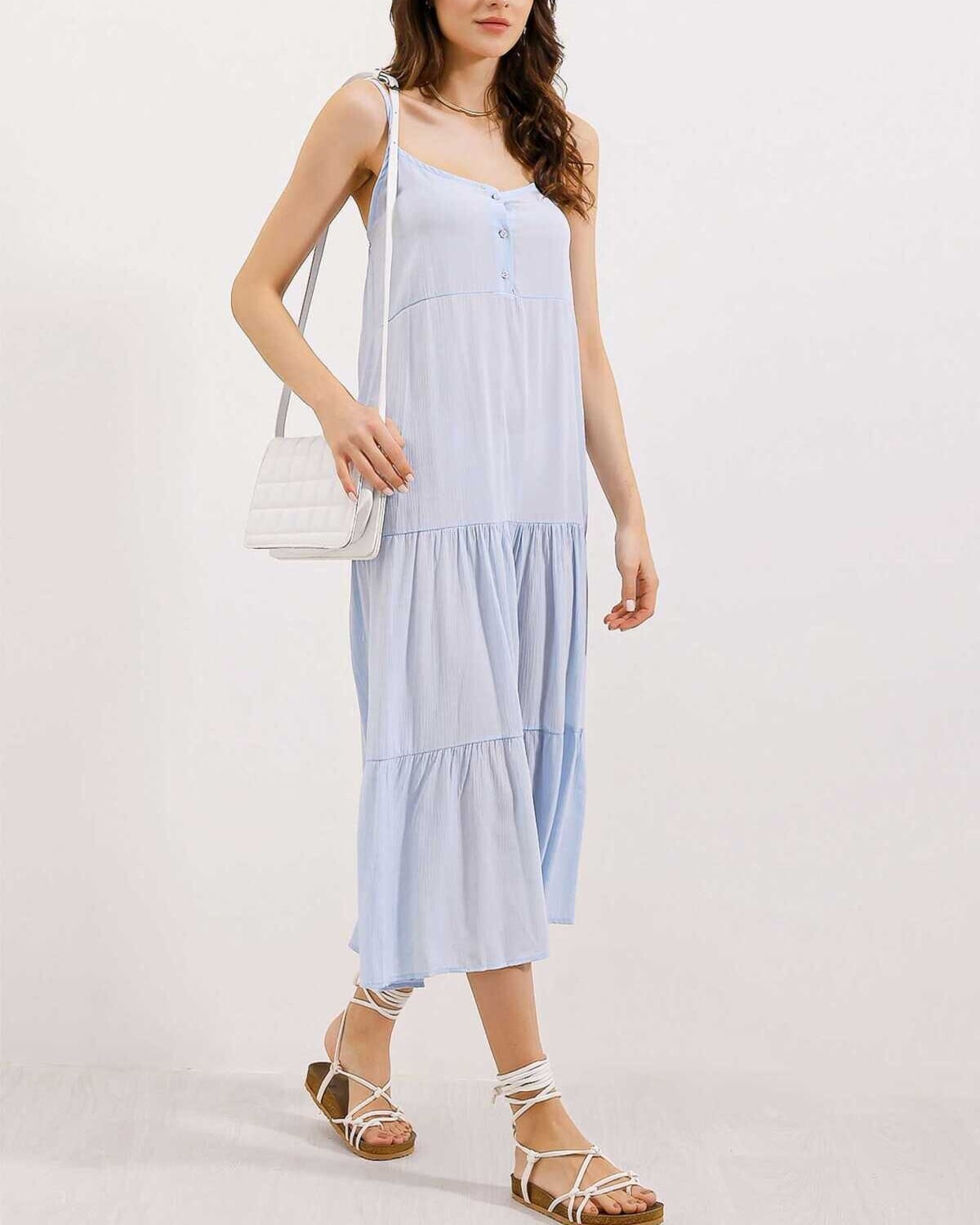 Strappy Midi Dress with Tiered Design - Blue - Bigdart - by Peralane - photo 2