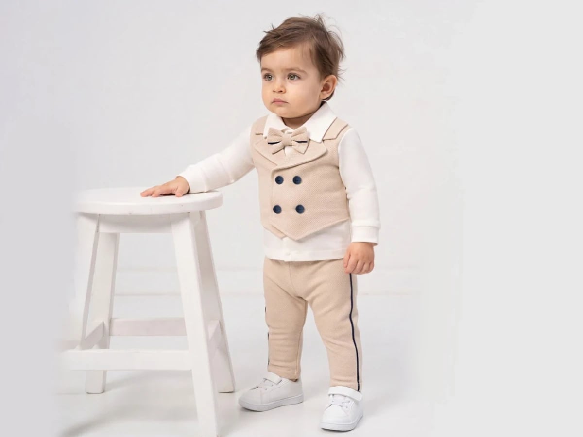 Boys' Baby Three-Piece Waistcoat and Bow Tie Set with Trousers - Cayzen - by Peralane