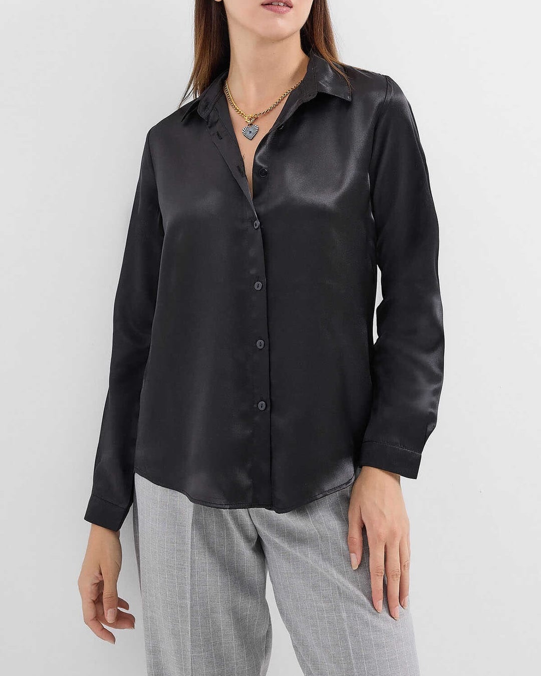 Lightweight Flowing Satin Blouse - Black - Bigdart - by Peralane - photo 5