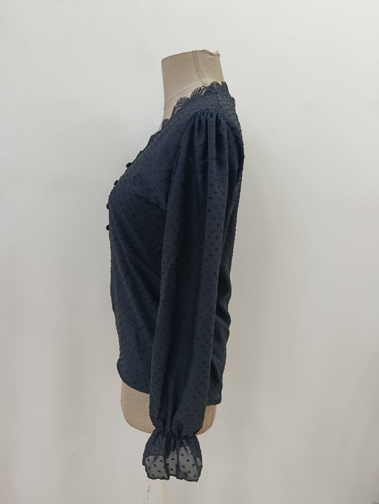 Women's Long Sleeve V-Neck Button-Front Blouse with Lace Trim - Janes - by Peralane - photo 6