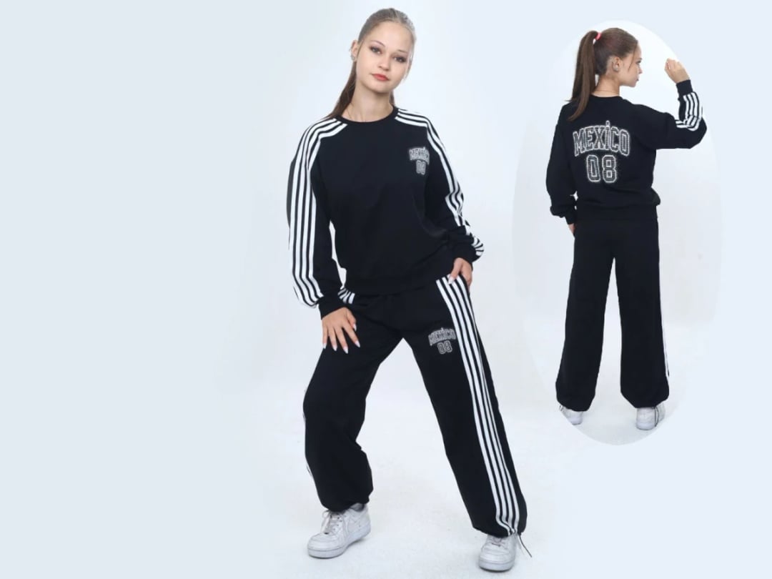Girls' Printed Sweatshirt and Trousers Set - Black - Vizviz - by Peralane