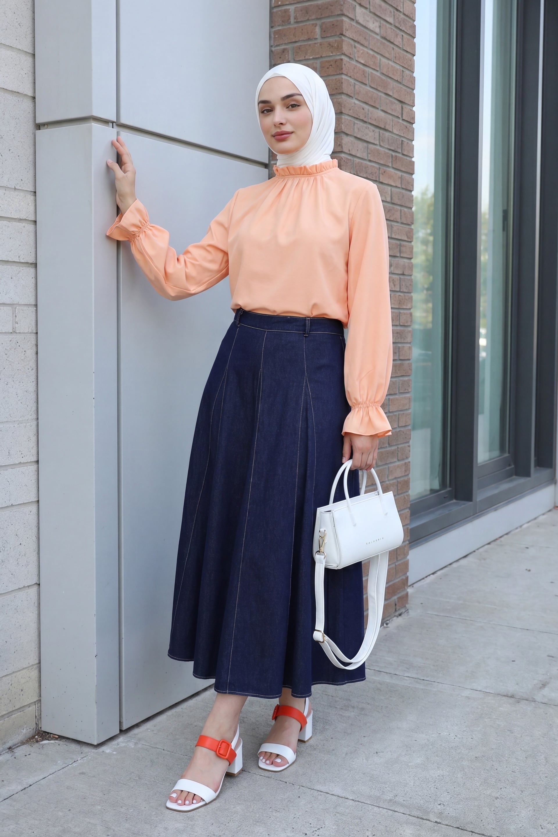 Ruffled Neck Poplin Blouse - Salmon - Podyumplus - by Peralane - photo 6