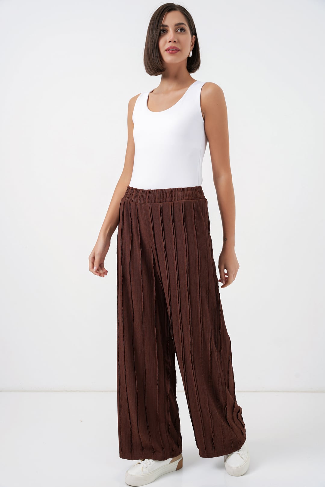 Women's Textured Stretch Knit Trousers 30077 - Brown - Bigdart - by Peralane - photo 4