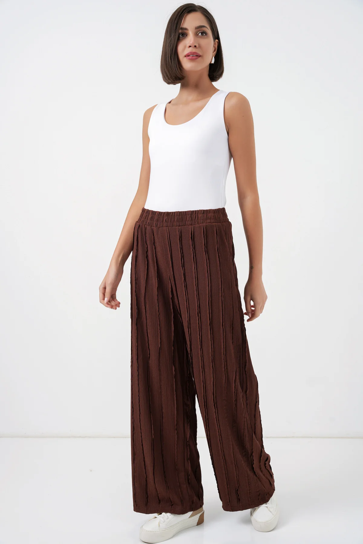 Women's Textured Stretch Knit Trousers 30077 - Brown - Bigdart - by Peralane - photo 4