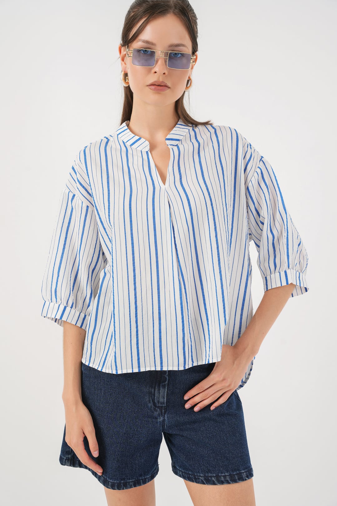 Women's Striped Oversize Blouse 967 - Blue - Bigdart - by Peralane - photo 2