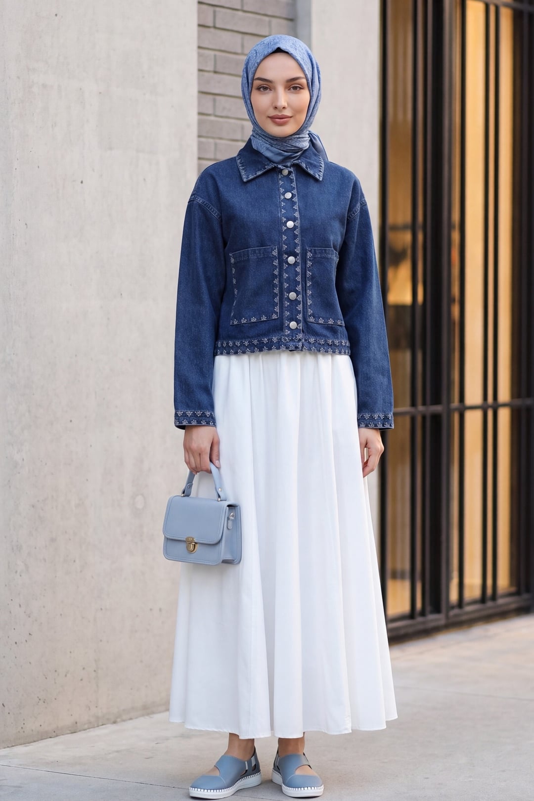 Dark Blue Denim Jacket with Shepherd Embroidery and Buttons - Podyumplus - by Peralane - photo 6