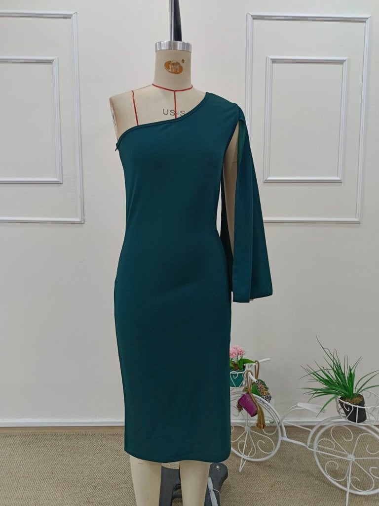 Women's One-Shoulder Cape Midi Crepe Dress - Janes - by Peralane - photo 5
