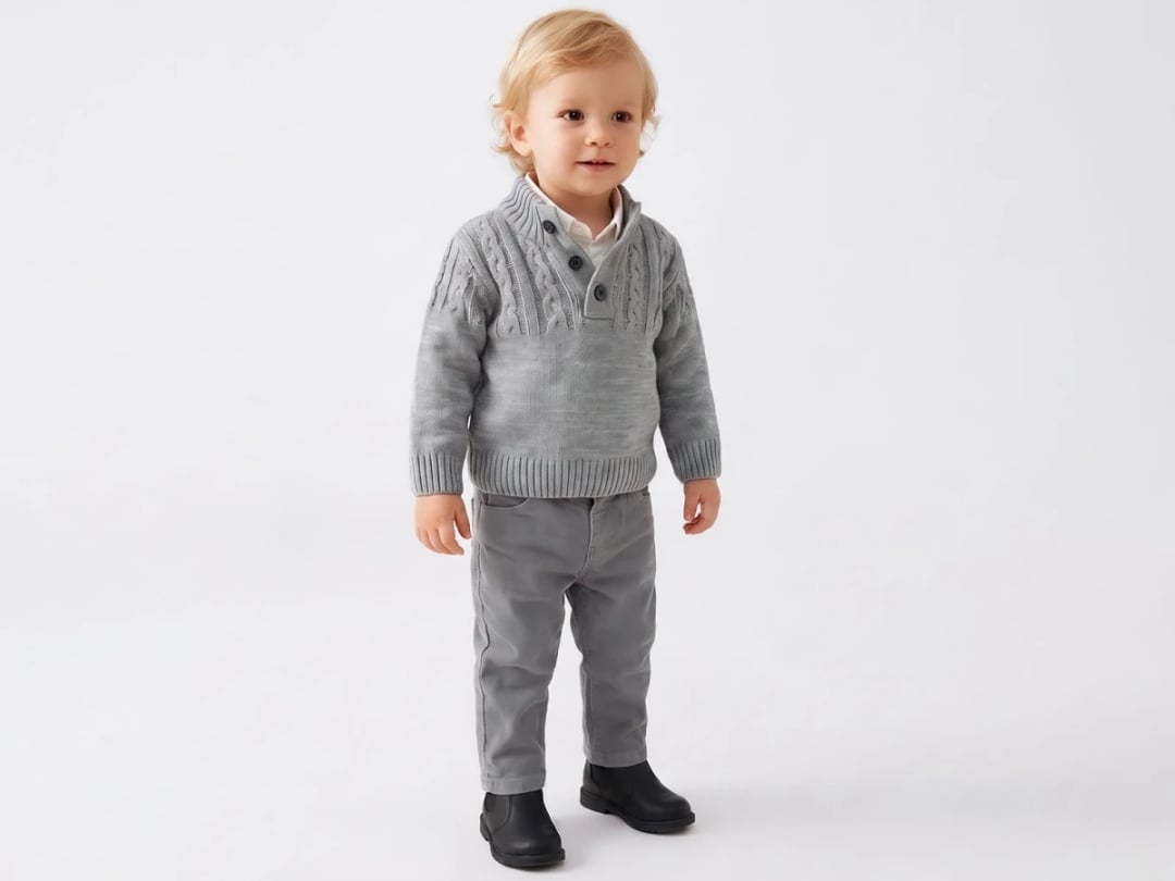 Boys' Knit Patterned Sweater with Shirt and Trousers Set (Grey) - Canoz - by Peralane