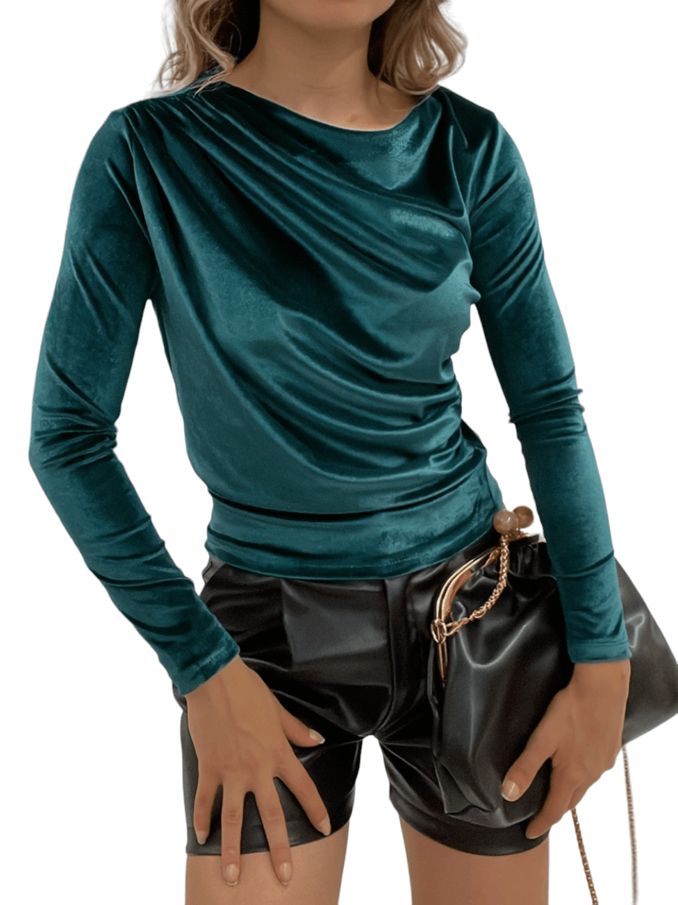 Emerald Velvet Ruched Front Long-Sleeve Top - Podyumplus - by Peralane - photo 3