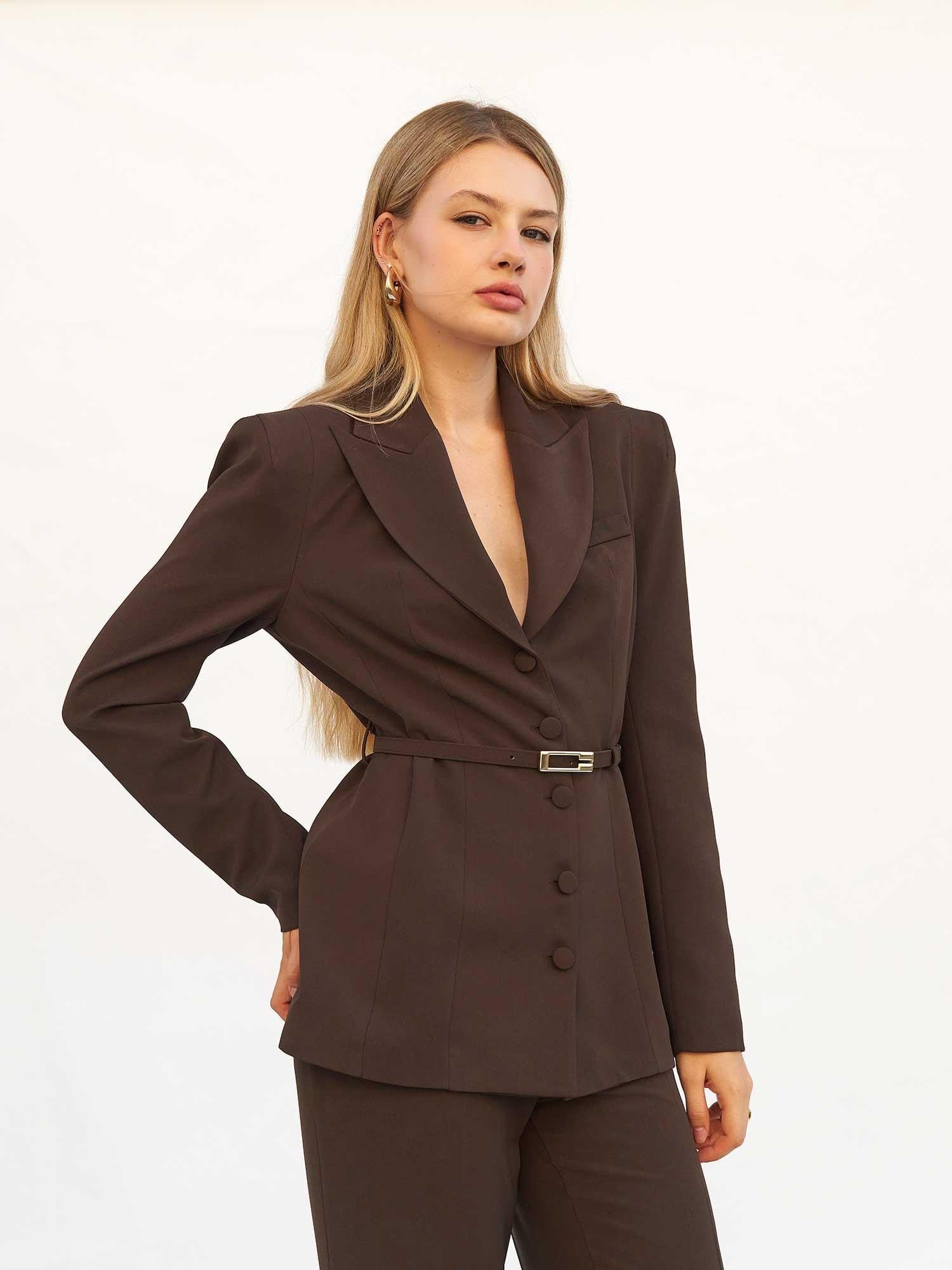 Brown Belted Blazer and Straight-Leg Trousers Set - Lefon - by Peralane - photo 7