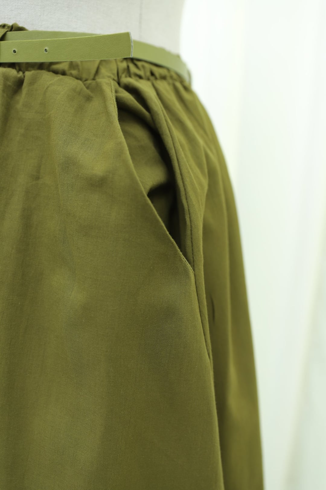 Pocket Belted Lined Cotton Voile Skirt - Olive Green - Podyumplus - by Peralane - photo 8