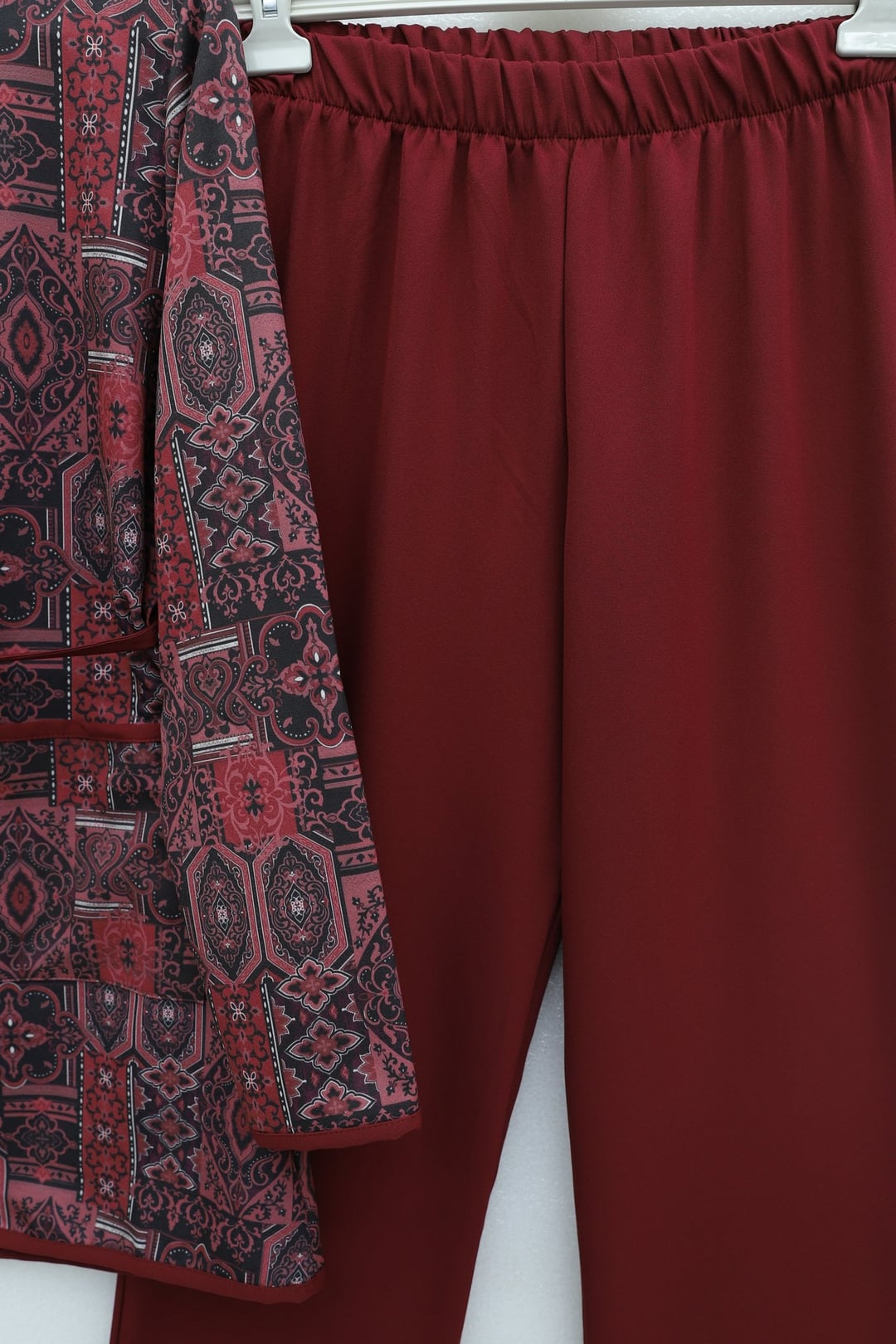 Burgundy Patterned Two-Piece Jacket and Trousers Set with Belt - Podyumplus - by Peralane - photo 5